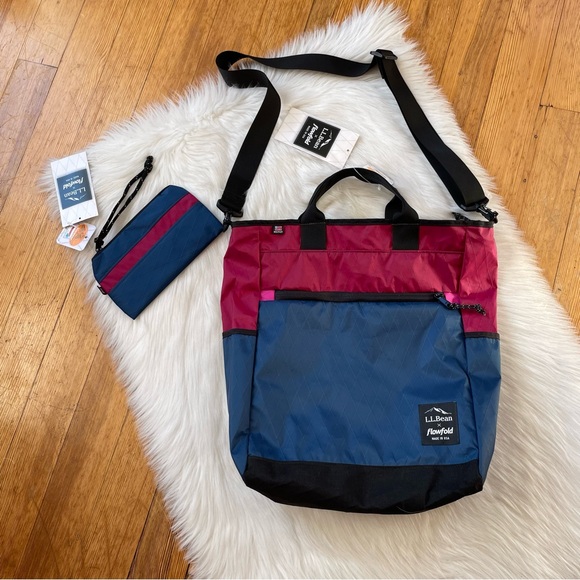 NWT L.L. Bean x Flowfold crossbody commuter tote bag and pouch bundle - Picture 14 of 15